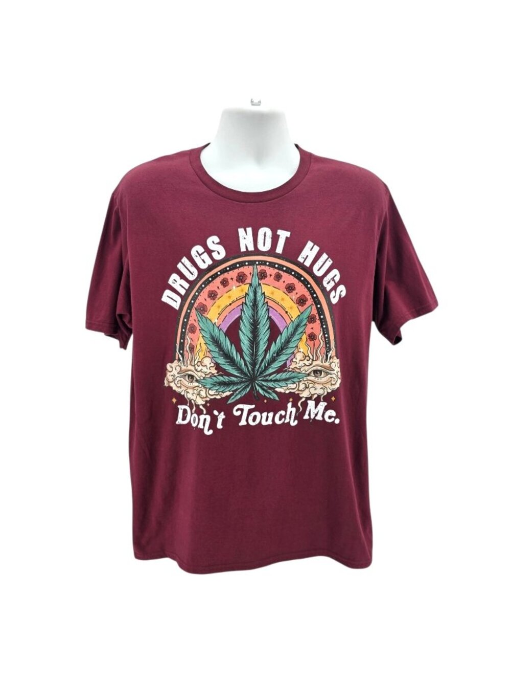 Port & Company Mens Large Shirt Drugs Not Hugs Don't Touch Me Graphic Maroon